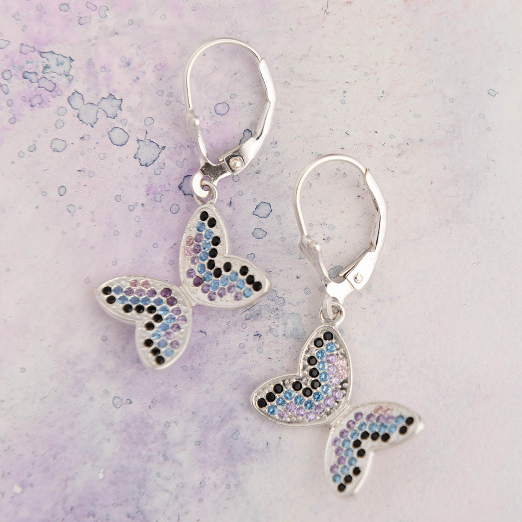 Fluttering Friends Sterling & Crystal Earrings