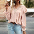 Demure Commuter V-Neck Long Sleeve Work Shirt For Women