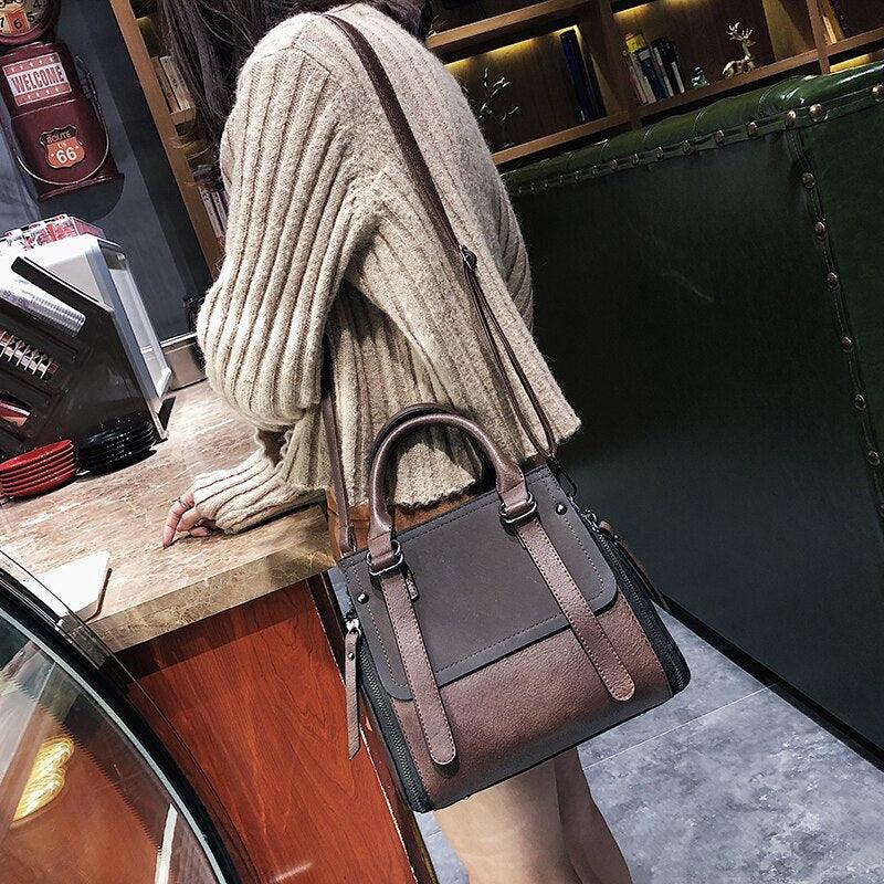 Vintage Leather Handbag Shoulder Bag Model VHL01 Zipper Closure