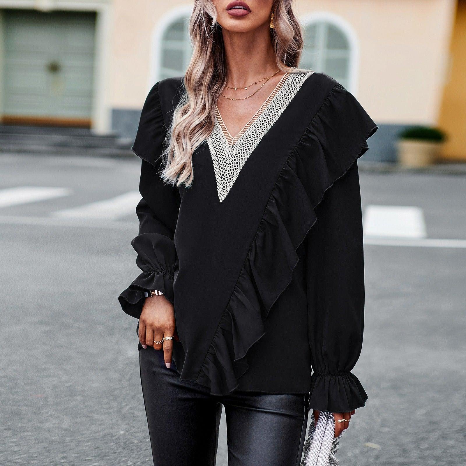 Demure Commuter V-Neck Long Sleeve Work Shirt For Women
