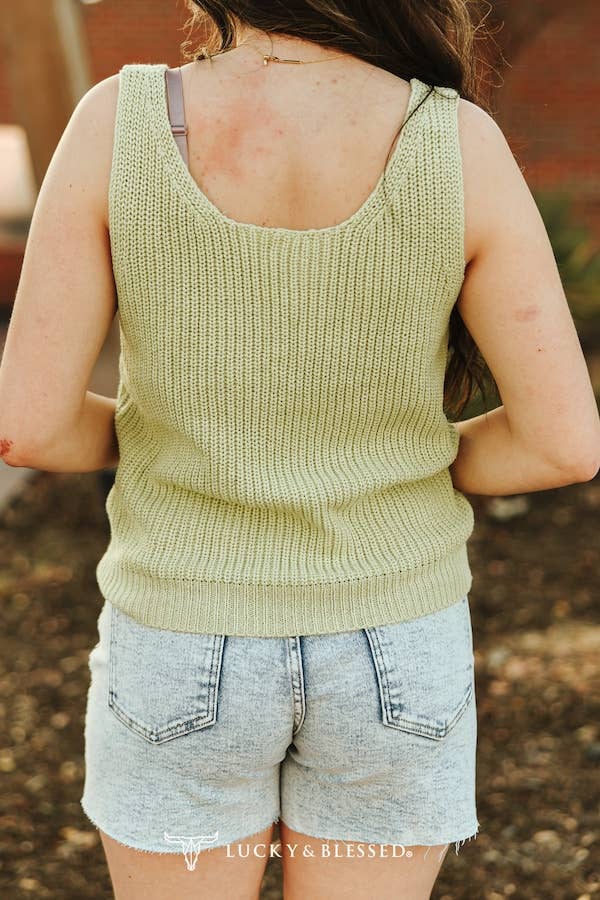 Sage Knit Tank-Rodeo Embroidered Top
