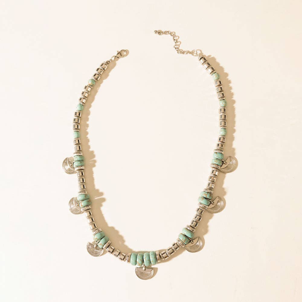 Santa Fe Moon Medallion Necklace in Dusty Silver