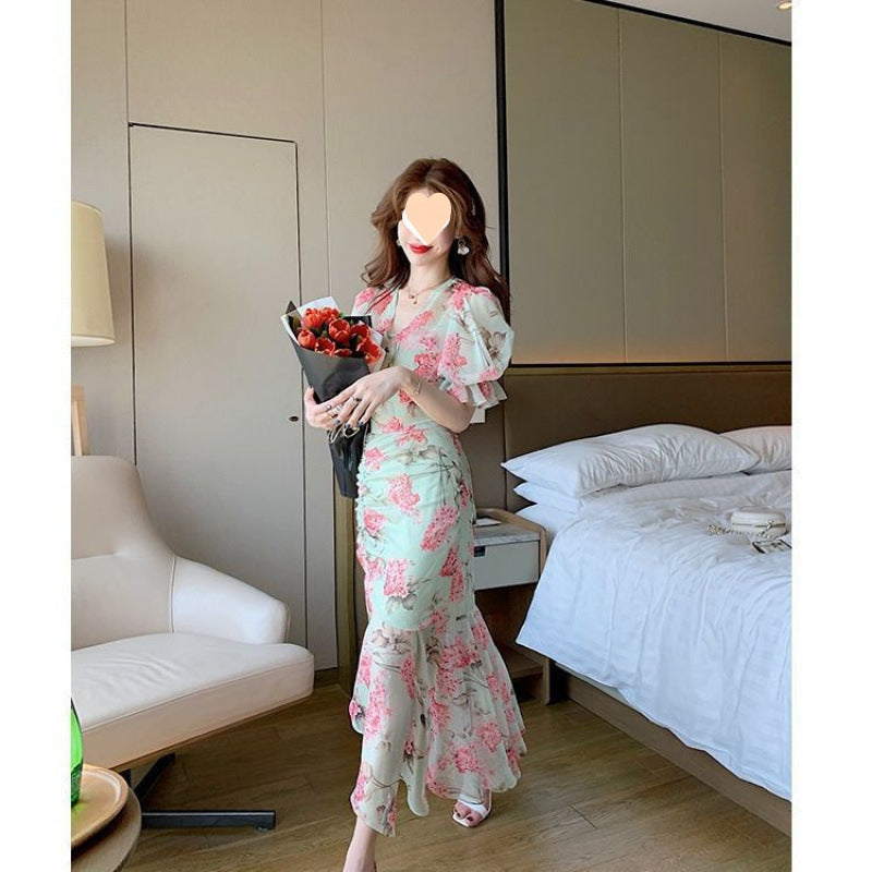 Stylish, Sophisticated, Flowy, Asymmetrical Chiffon Floral Dress