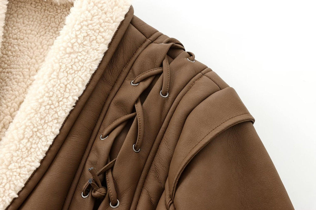 Chic French Waist Suede Jacket Outerwear Lace Closure