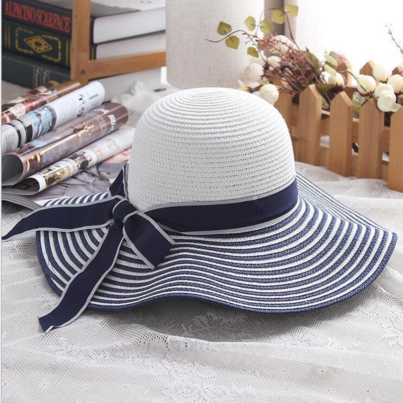 Audrey's Summer Elegance Sun Hat For Sun Protection Stripe Bow AH-SH01