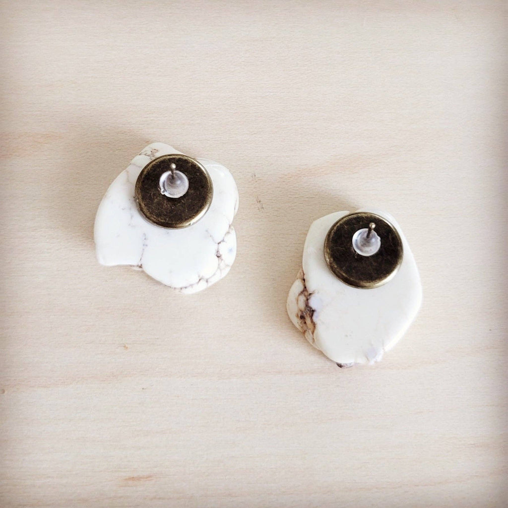 Turquoise Slab Earring Studs-White