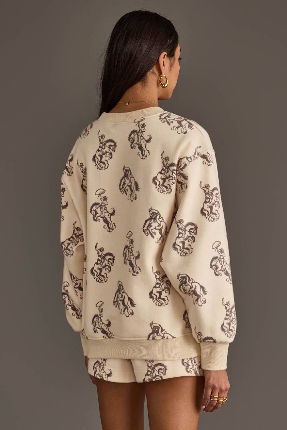 Ivory Western Print Sweatshirt