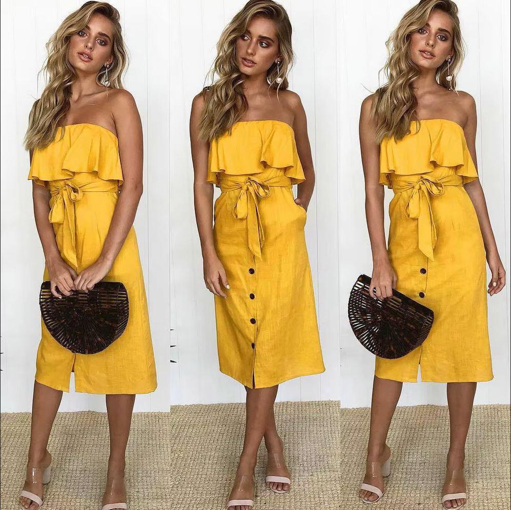 Summer Sun Strapless Button Down Dress Casual Summer Wear