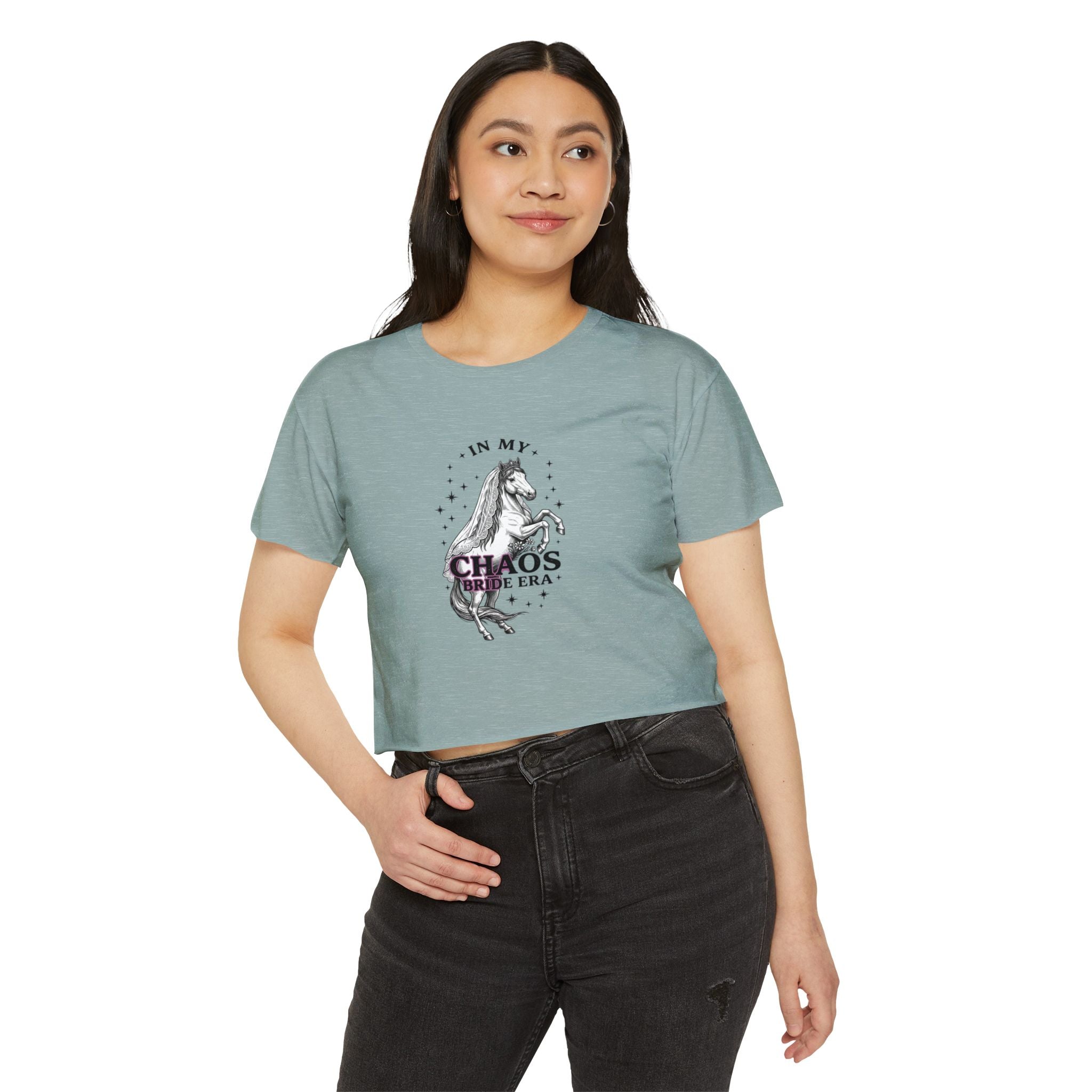 Festival Crop Top — “In My Chaos Era” Prancing Unicorn Graphic