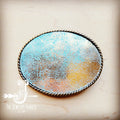 Rope Edge Heavy Metal Turquoise Leather Belt Buckle