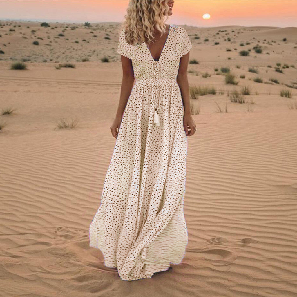 Sunset Dreams Polka Dot Boho Dress Casual Daywear Model 01