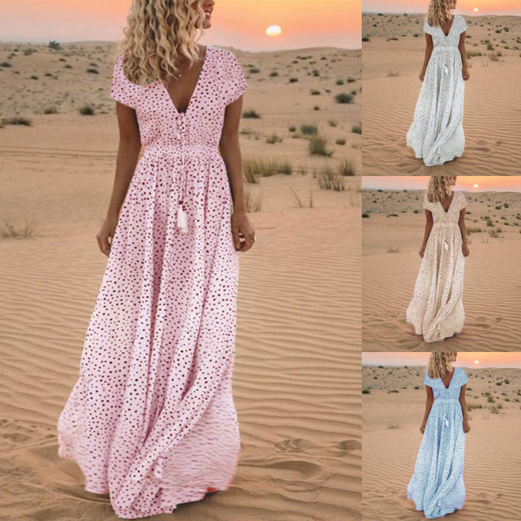 Sunset Dreams Polka Dot Boho Dress Casual Daywear Model 01
