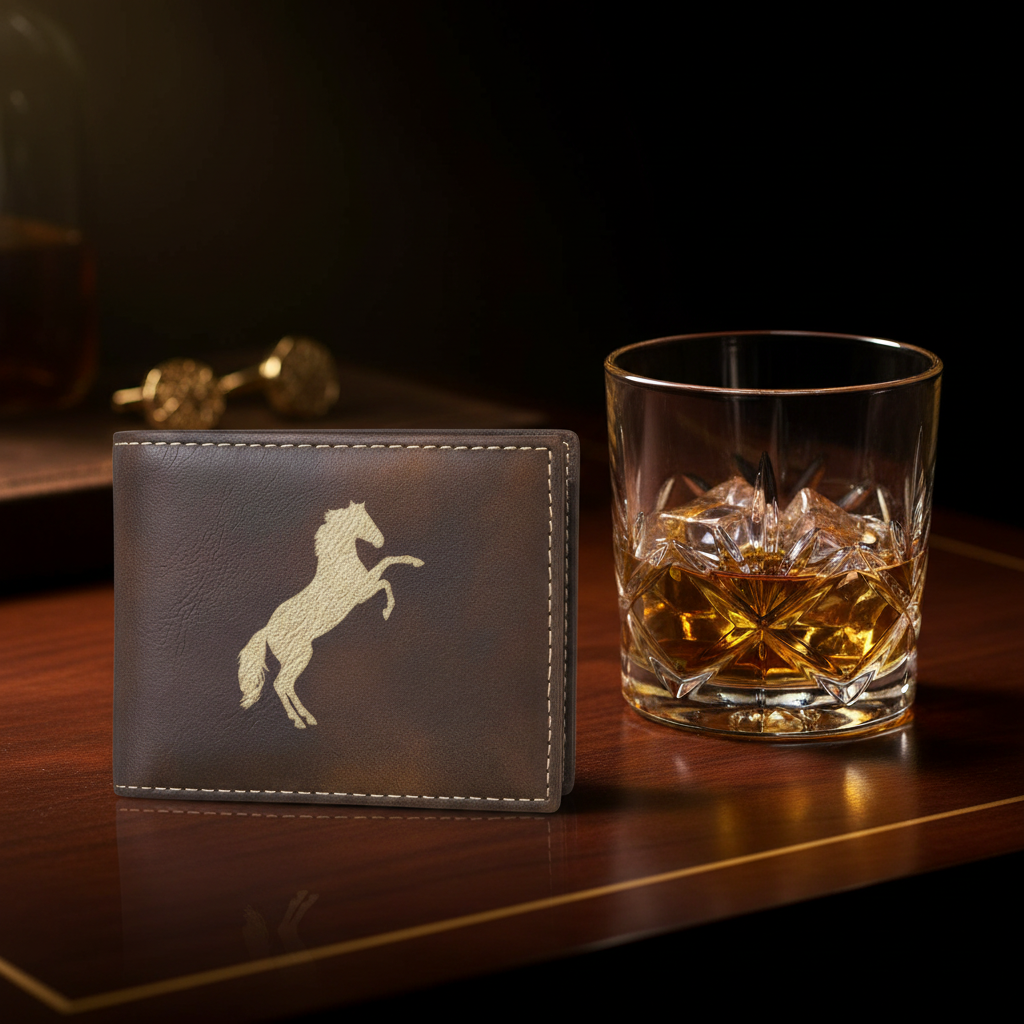 Rearing Horse Bi-Fold Wallet — Leather Wallet with Flip, Equestrian Gift