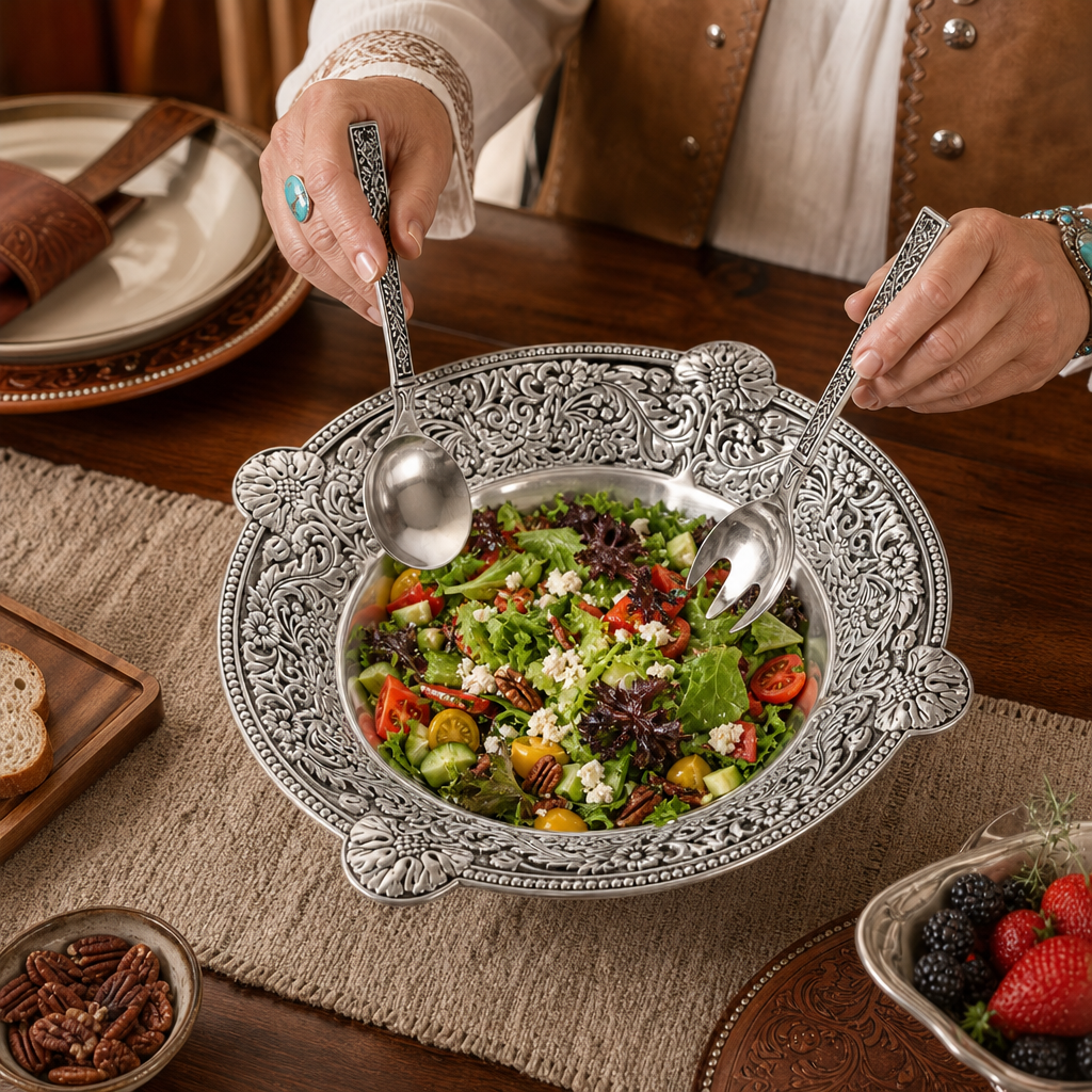 Concho Pattern Salad Bowl with Serving Set