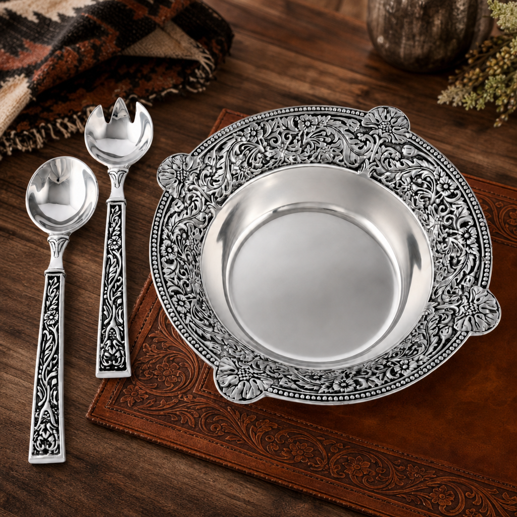 Concho Pattern Salad Bowl with Serving Set