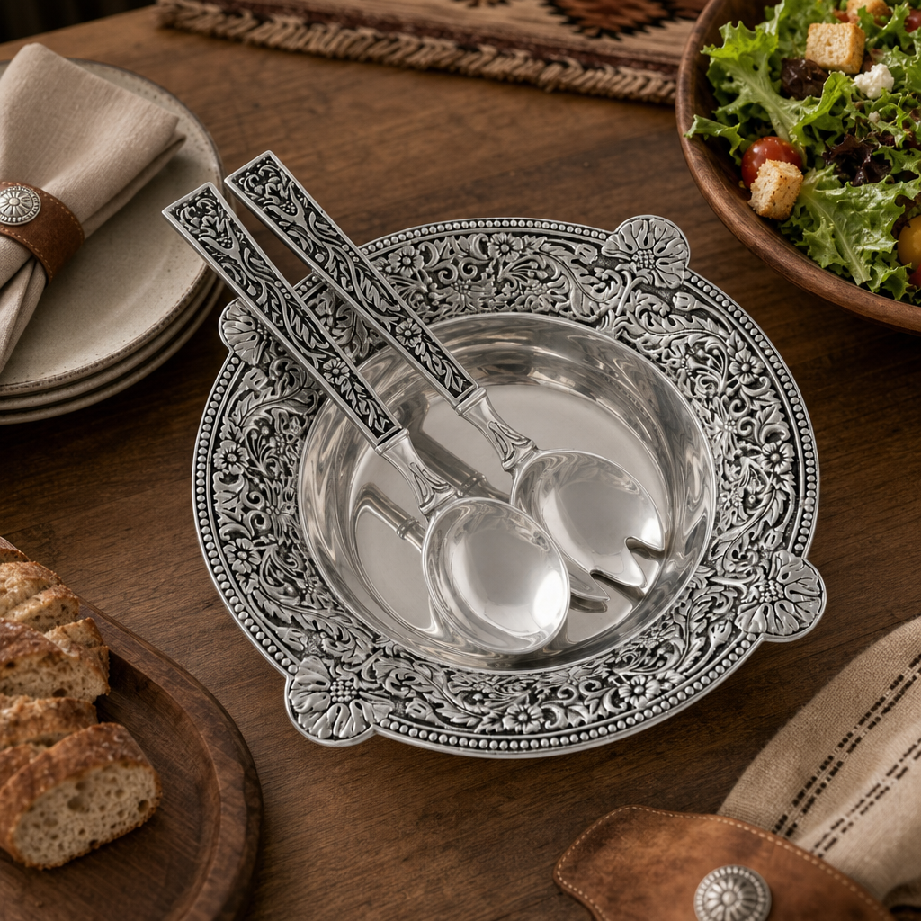 Concho Pattern Salad Bowl with Serving Set