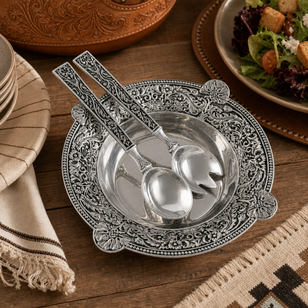 Concho Pattern Salad Bowl with Serving Set