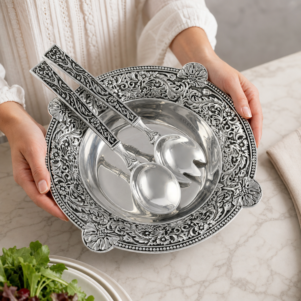 Concho Pattern Salad Bowl with Serving Set