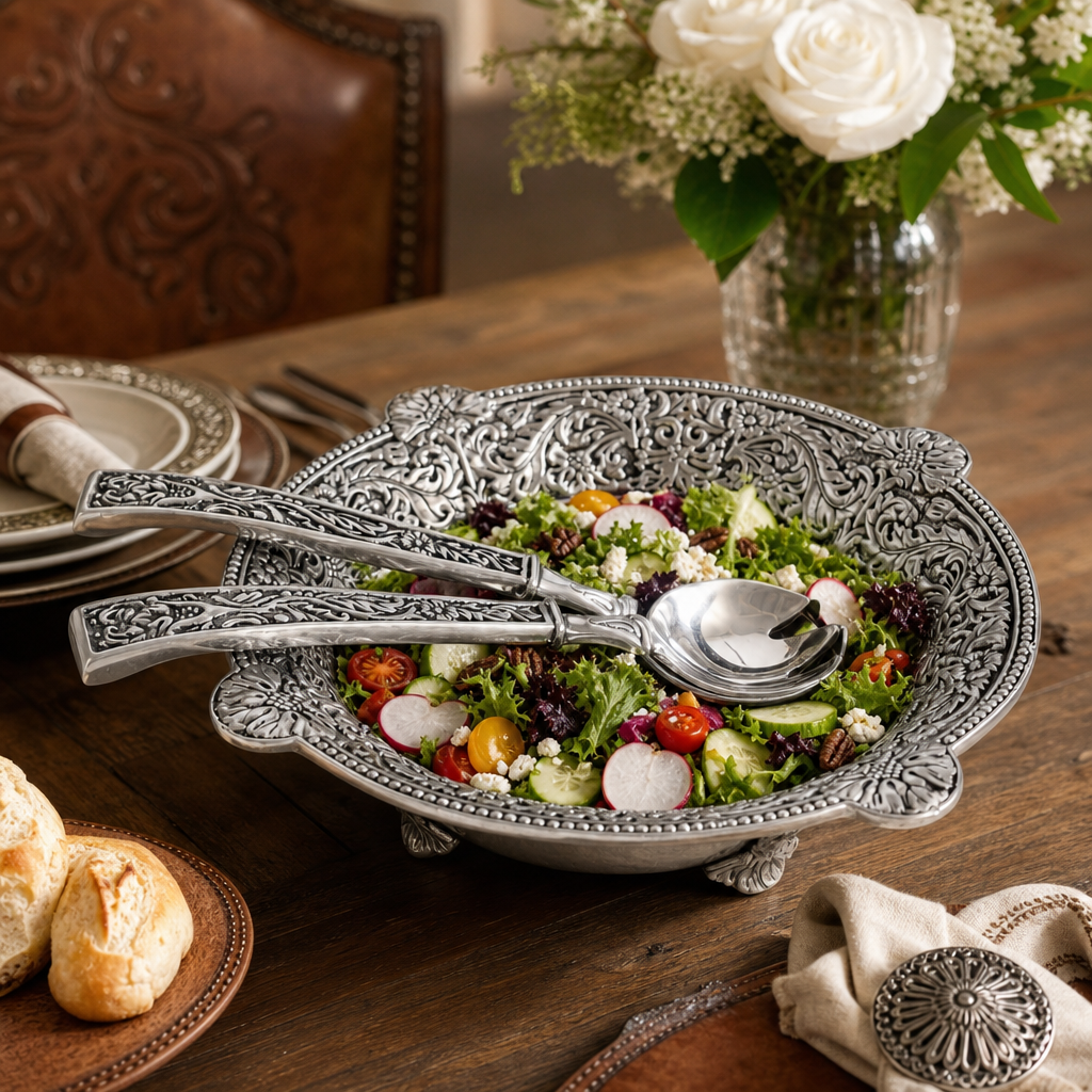 Concho Pattern Salad Bowl with Serving Set