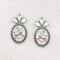 Western Horse Concho Earrings: Silver/AB