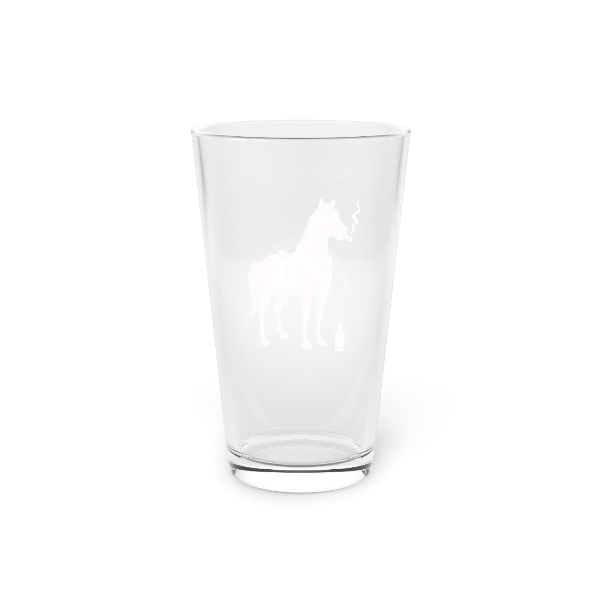 Racing Horse Pint Glass — Funny Smoking Jockey Horse 16oz Beer Glass