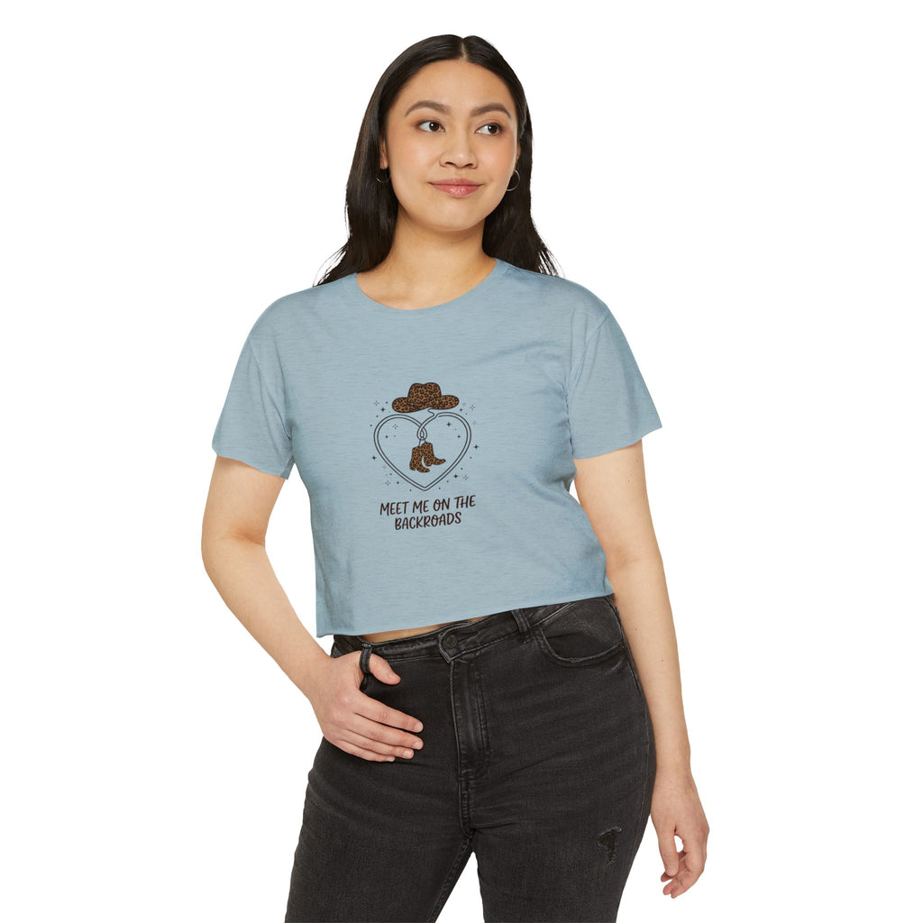 Festival Crop Top — "Meet Me on the Backroads" Country Cowgirl Graphic