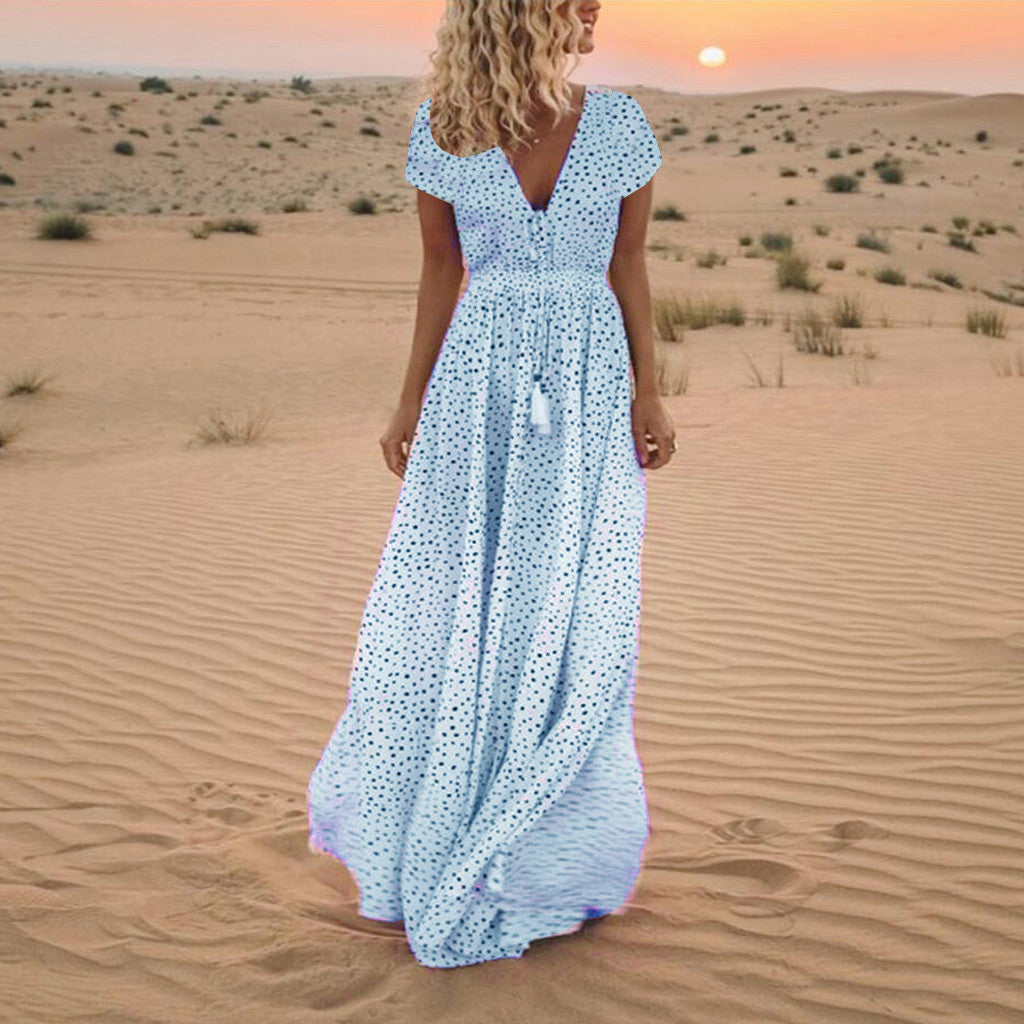 Sunset Dreams Polka Dot Boho Dress Casual Daywear Model 01
