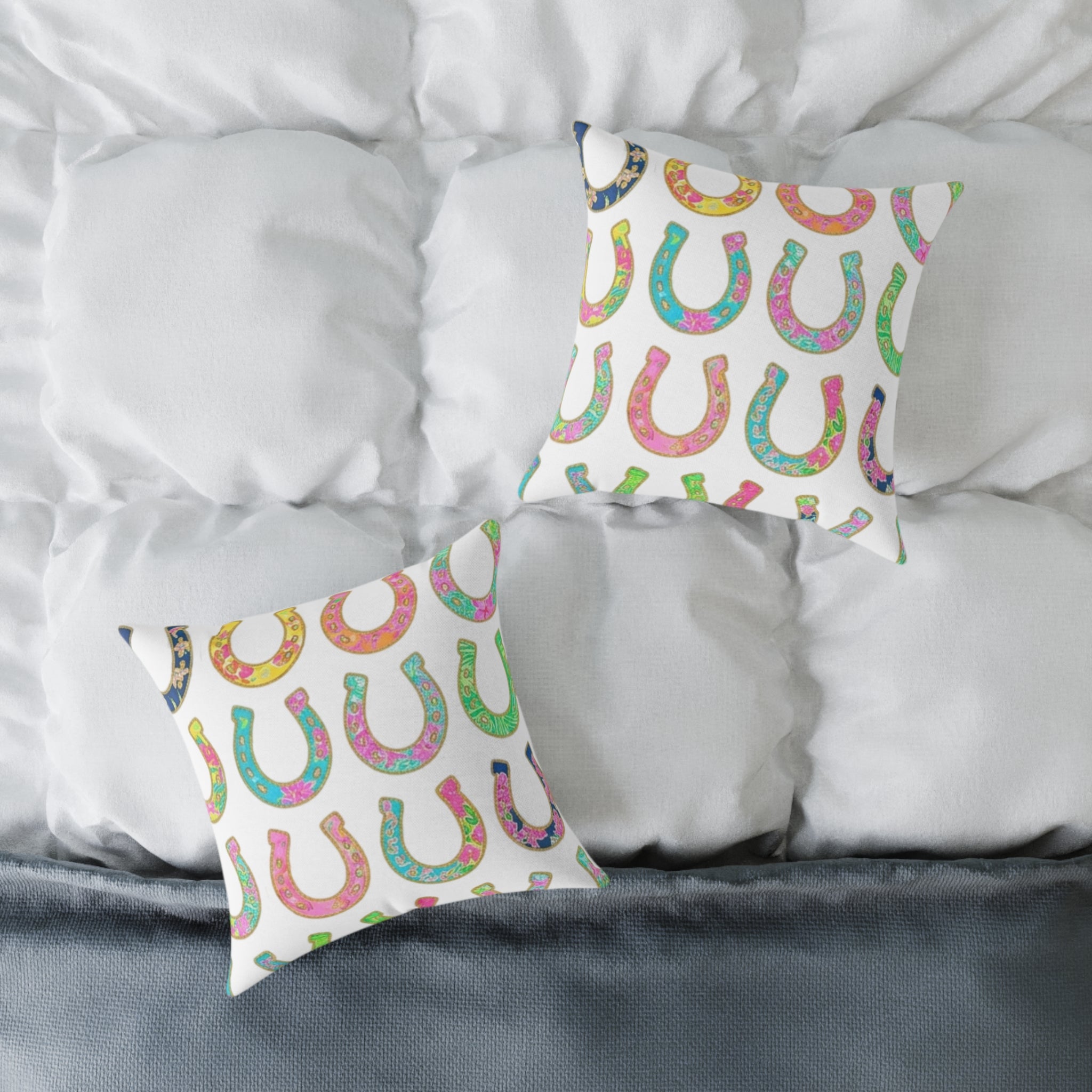 Colorful Lucky Horseshoe Throw Pillow — Boho St. Patrick’s Day Home Decor