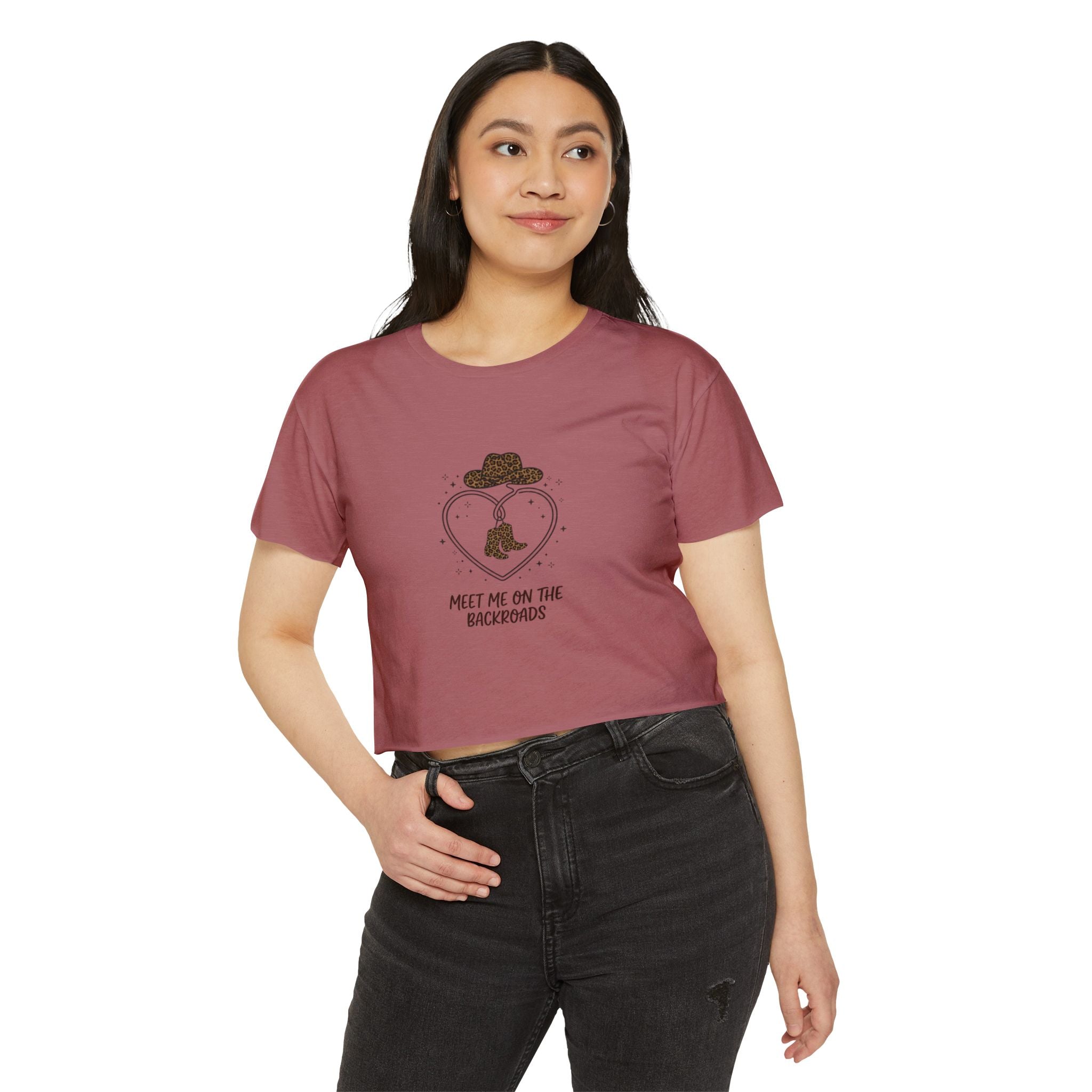 Festival Crop Top — "Meet Me on the Backroads" Country Cowgirl Graphic