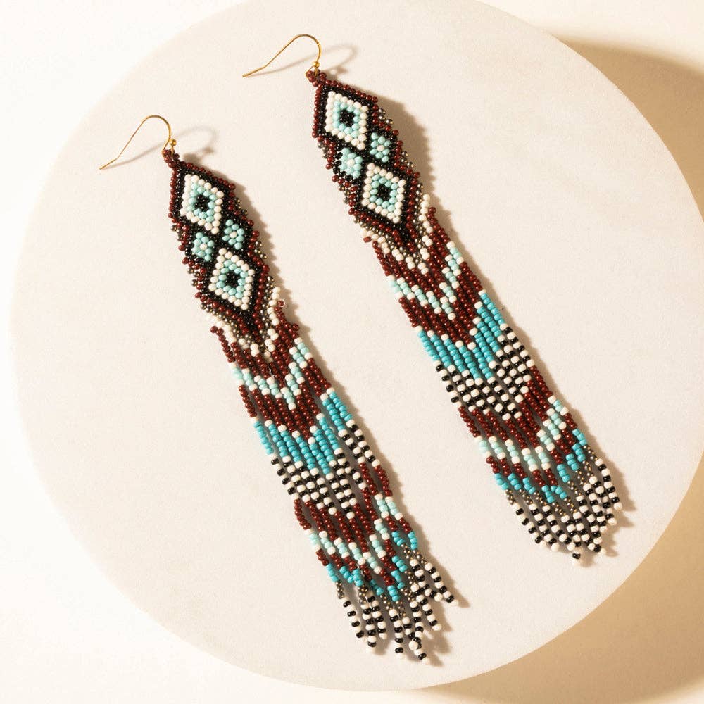 High Ranger Beaded Fringe Earrings in Saddle Blue: Saddle Blue