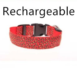 LED Dog Collar Safety Adjustable Nylon Leopard Print Rechargeable