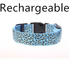 LED Dog Collar Safety Adjustable Nylon Leopard Print Rechargeable