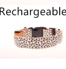 LED Dog Collar Safety Adjustable Nylon Leopard Print Rechargeable