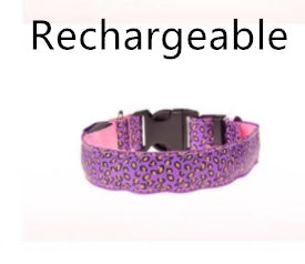 LED Dog Collar Safety Adjustable Nylon Leopard Print Rechargeable