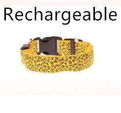 LED Dog Collar Safety Adjustable Nylon Leopard Print Rechargeable