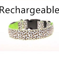 LED Dog Collar Safety Adjustable Nylon Leopard Print Rechargeable