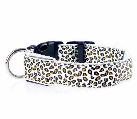 LED Dog Collar Safety Adjustable Nylon Leopard Print Rechargeable