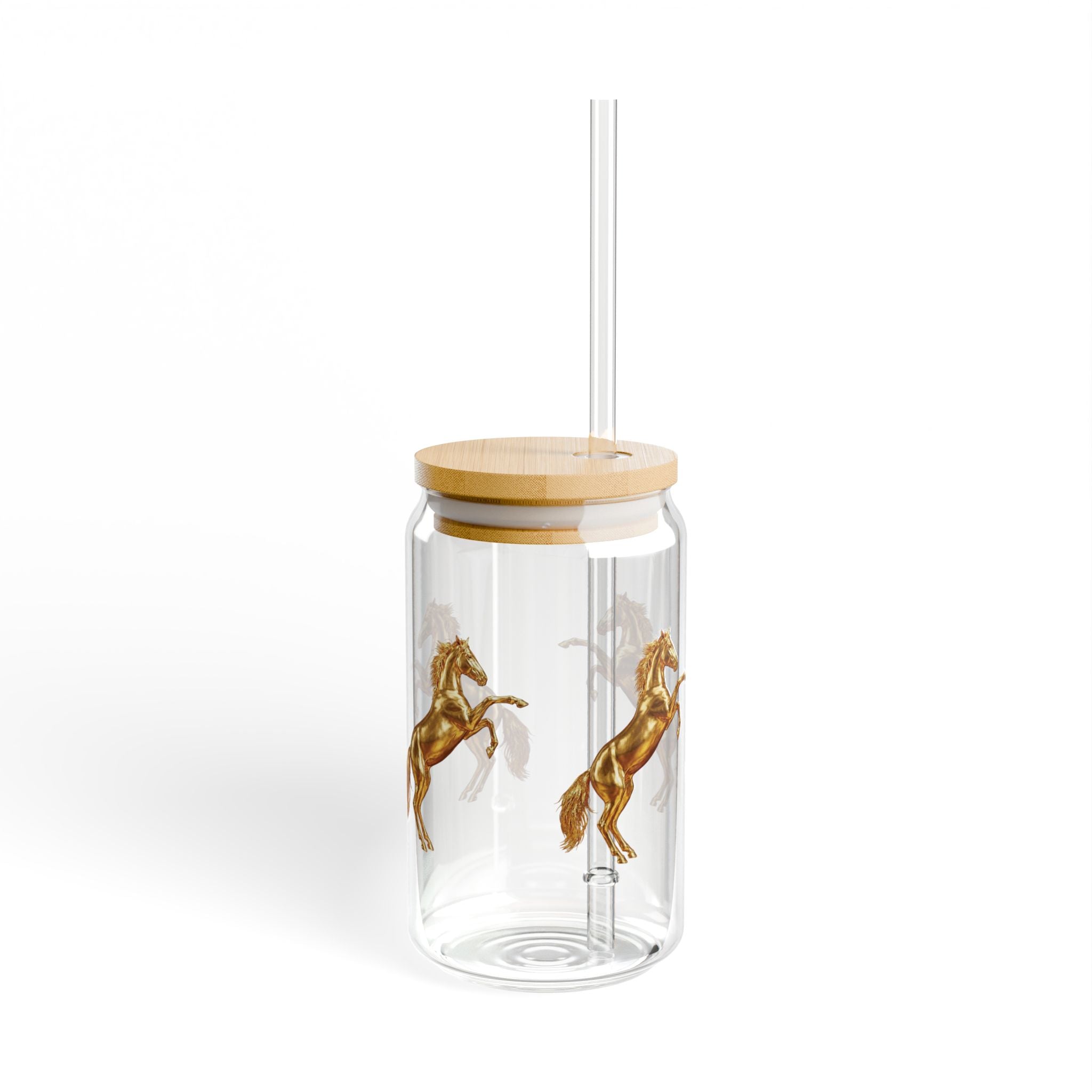 16oz Glass Sipper with Metallic Gold Rearing Stallion