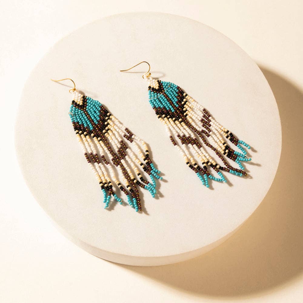 Painted Canyon Beaded Fringe Earrings in Prairie Sky: Prairie Sky