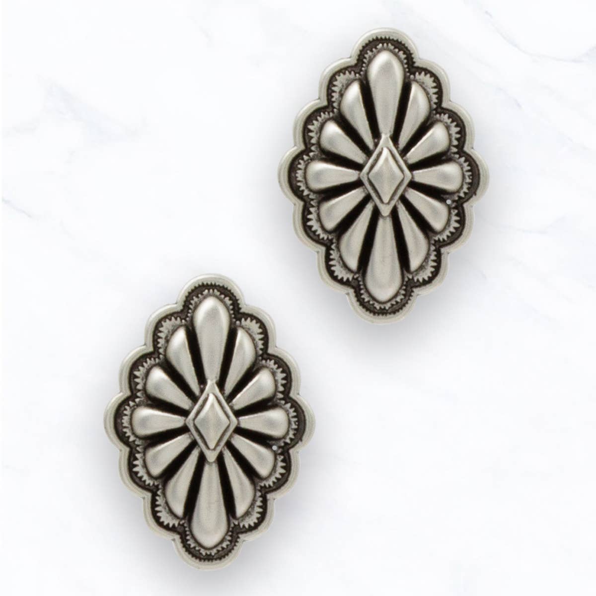 Antique Silver Western Concho Stud Earrings: Silver