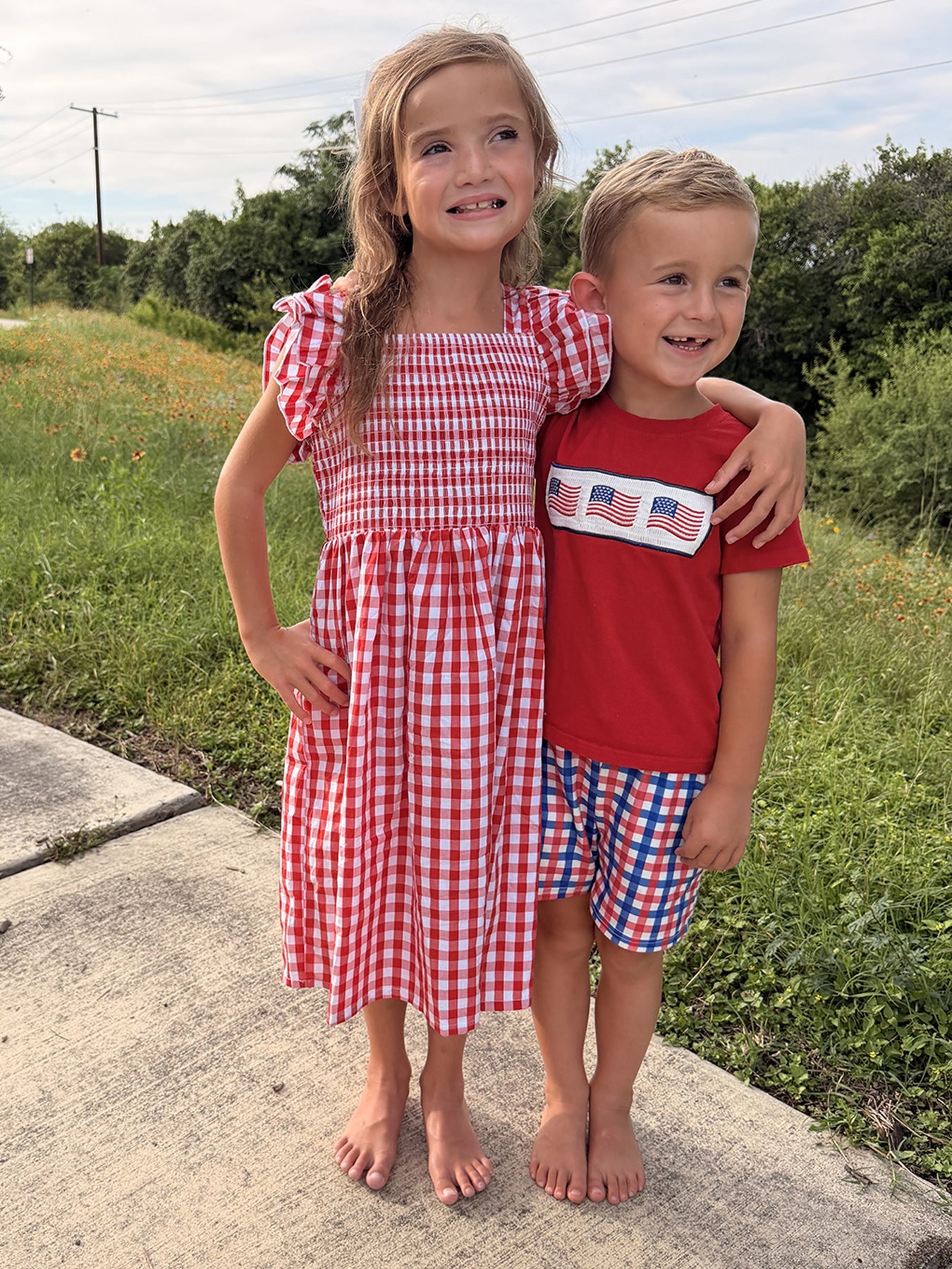 Summer Plaid Smocked Ruffle Girl Dress Sibling Outfits