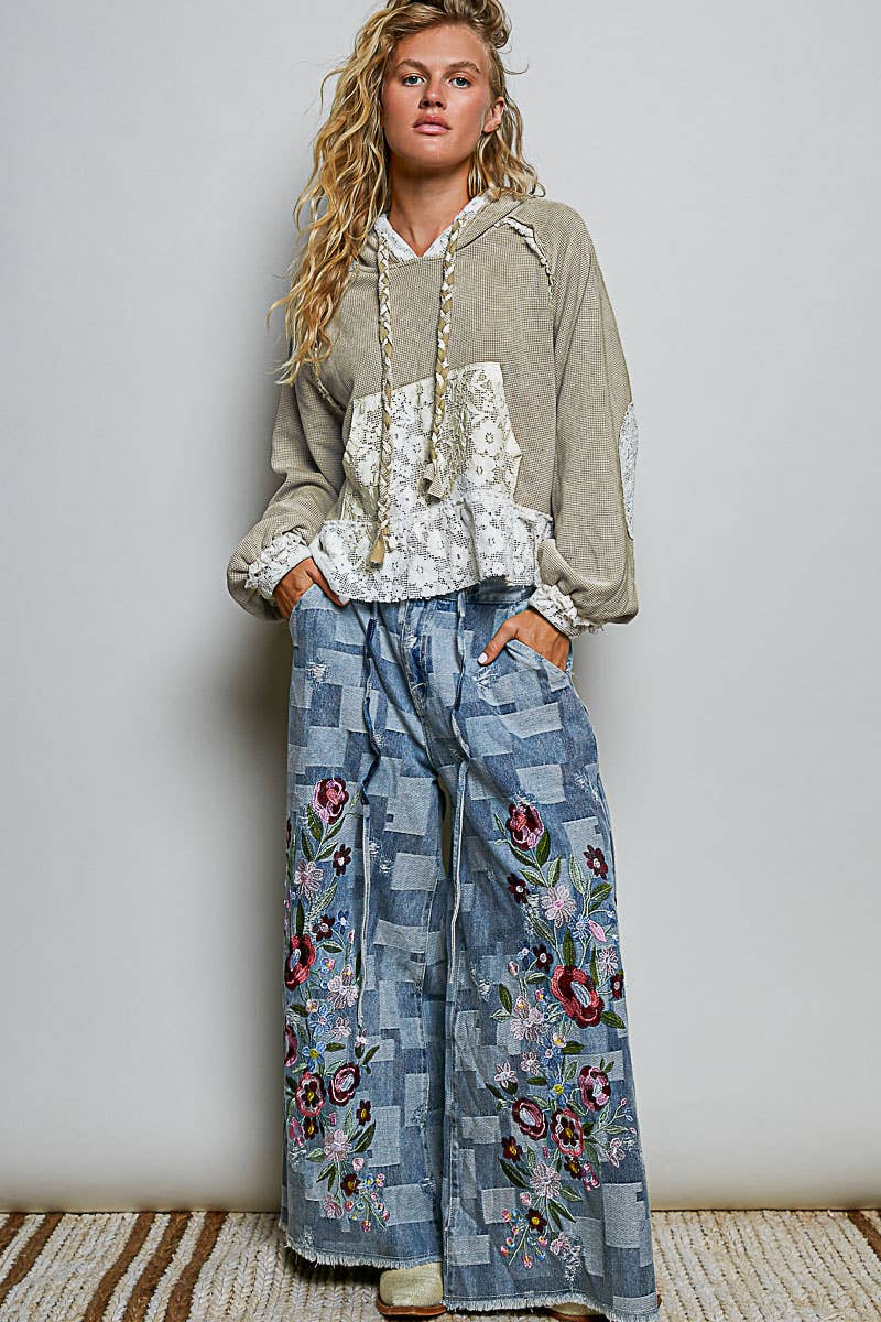 Lace & Thermal Cropped Hoodie
