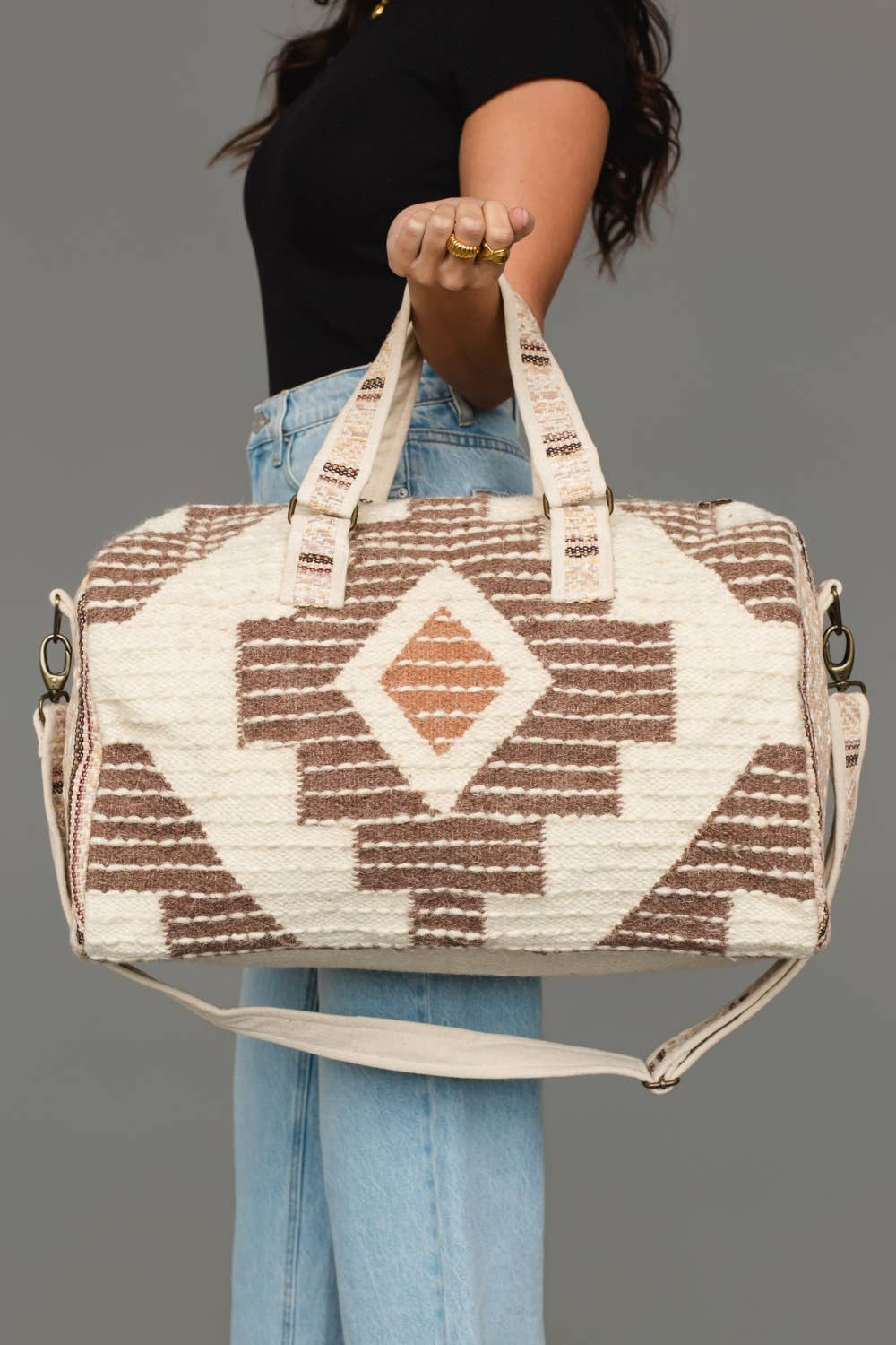 Cream, Brown & Rust Western Duffel