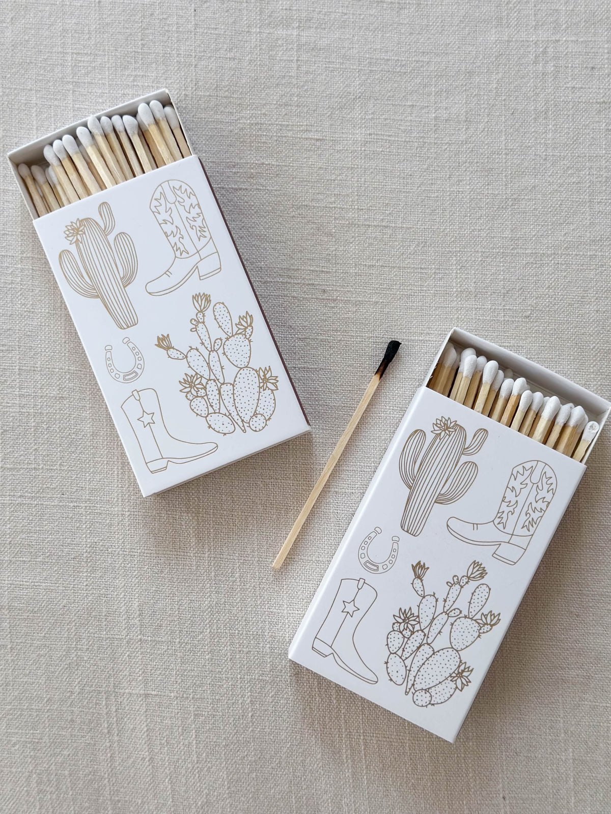 Stable Style White Cowboy Boot And Cactus Candle Safety Matches