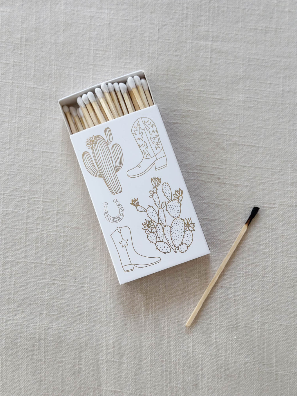 Stable Style White Cowboy Boot And Cactus Candle Safety Matches