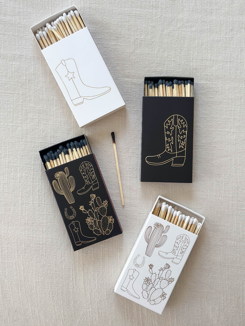 Stable Style White Cowboy Boot And Cactus Candle Safety Matches