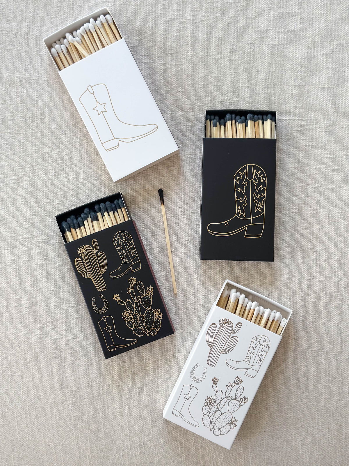 Stable Style White Cowboy Boot And Cactus Candle Safety Matches