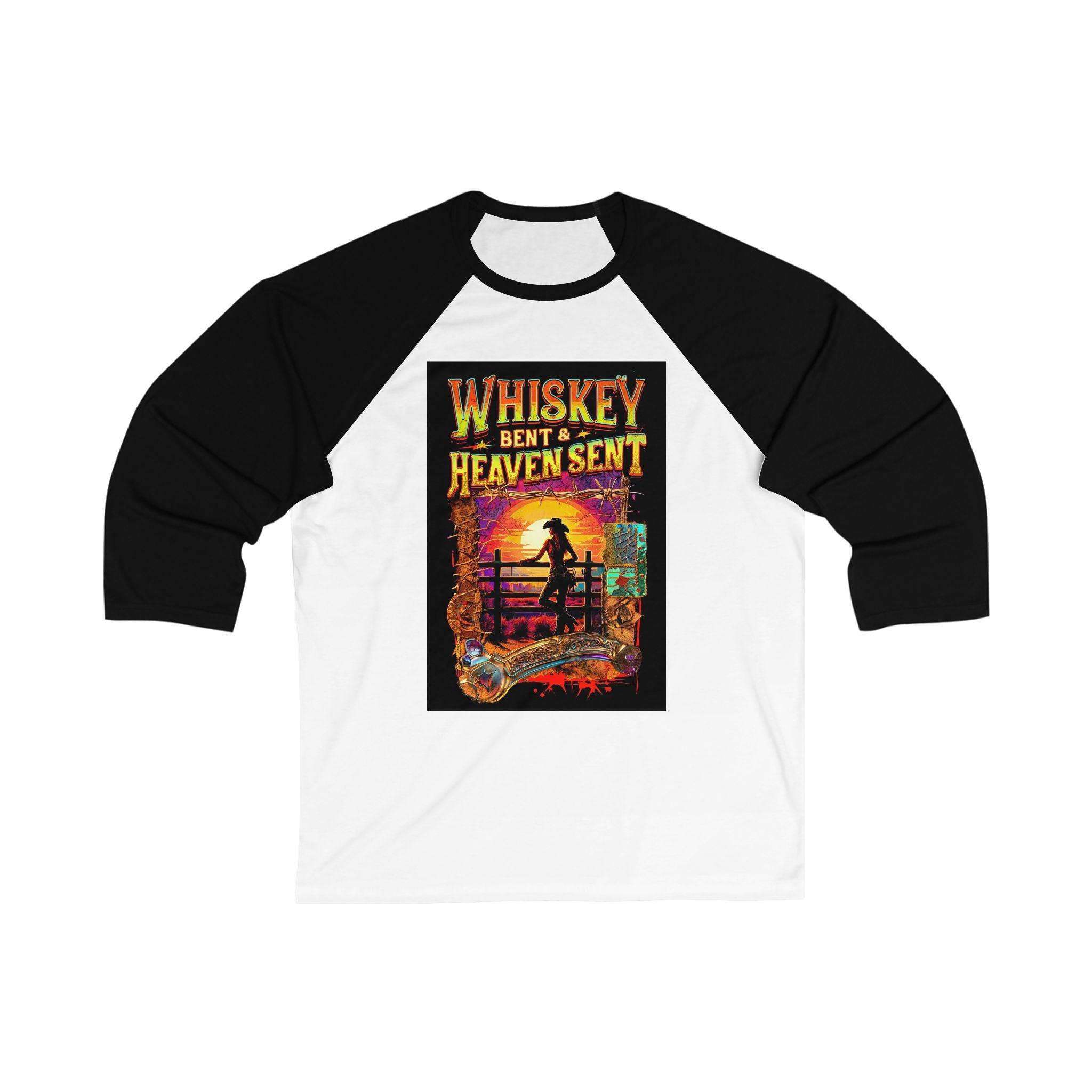 Whiskey Bent and Heaven Sent Women Three Quarter Sleeve Baseball Tee Casual WBHS304