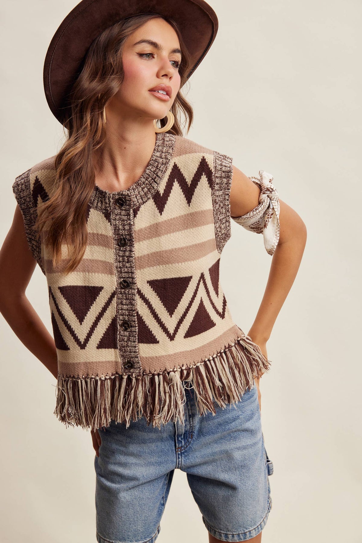 Western Fringe Knit Sweater Vest