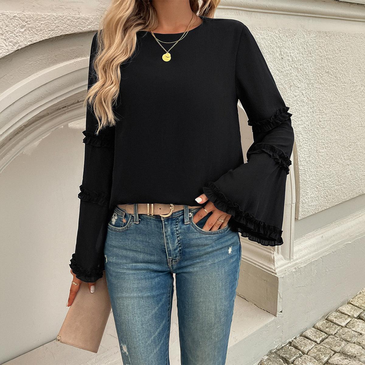 Elegant Socialite Trumpet Sleeved Top Blouse For Women
